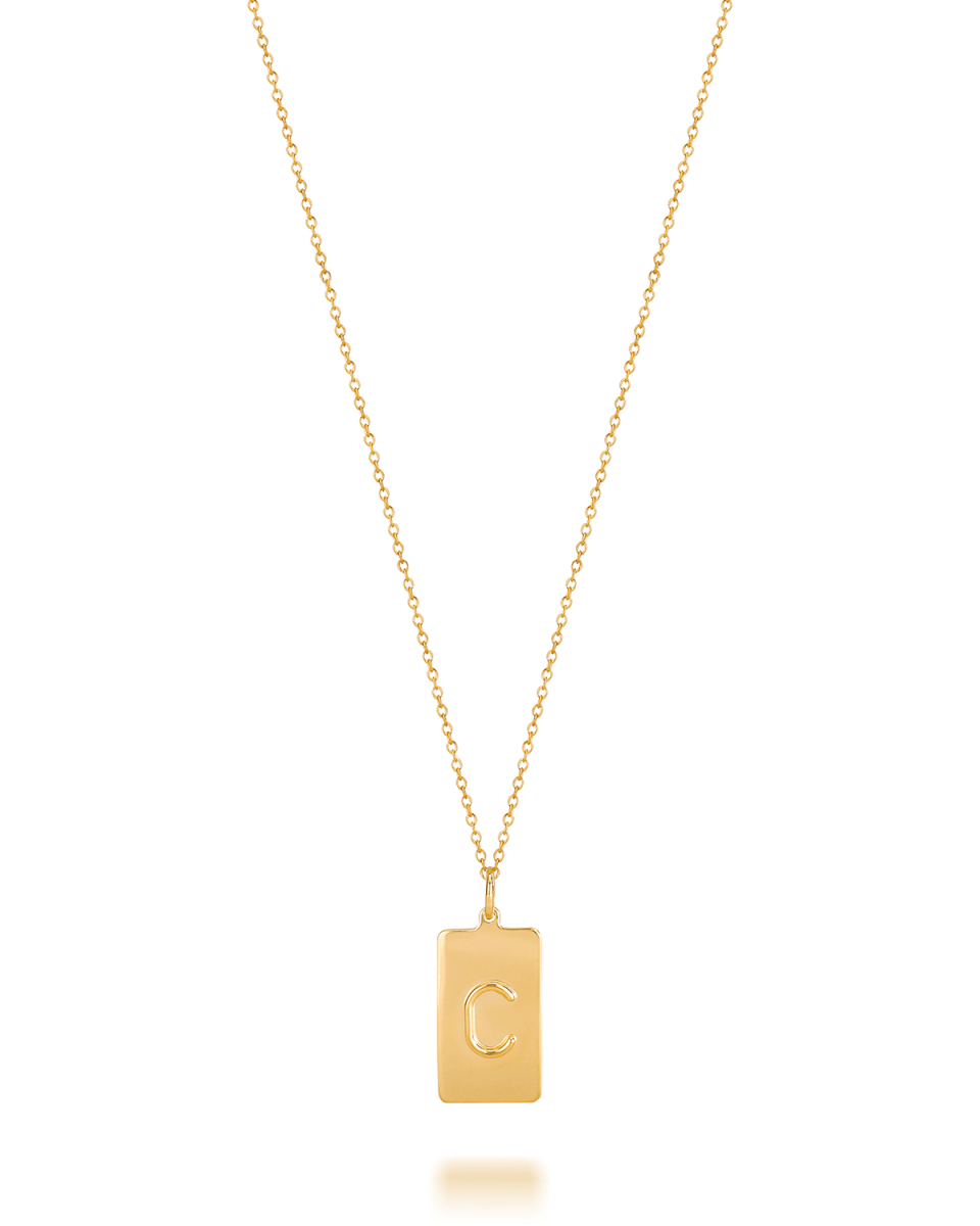 Kari 14K Gold Dog Tag Initial Medallion Necklace