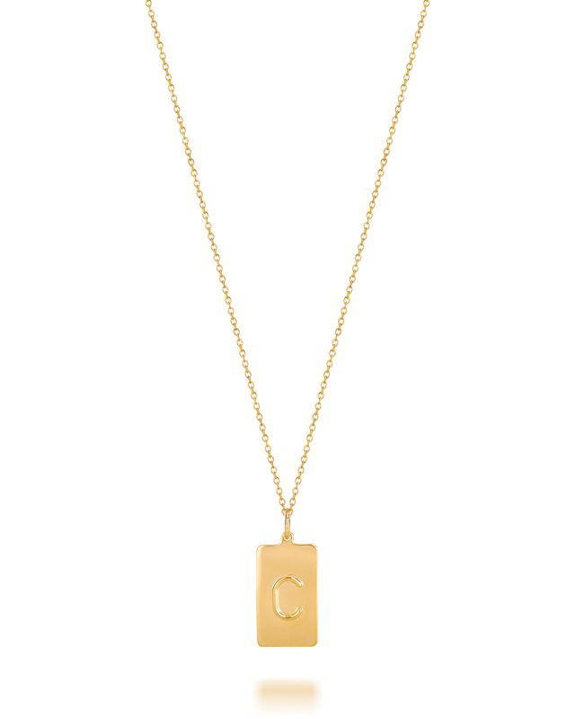 Kari 14K Gold Dog Tag Initial Medallion Necklace