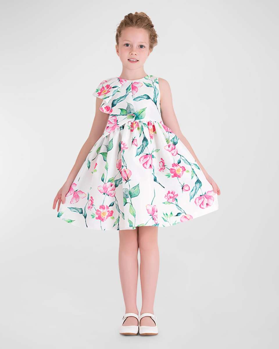 Girl's Floral Blush Ruffled Sleeveless Dress, Size 3T