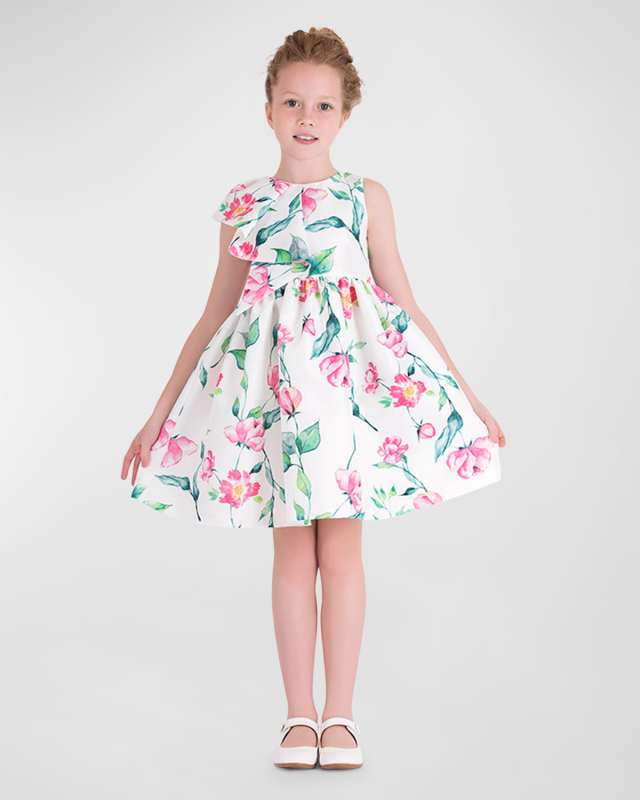 Girl's Floral Blush Ruffled Sleeveless Dress, Size 3T