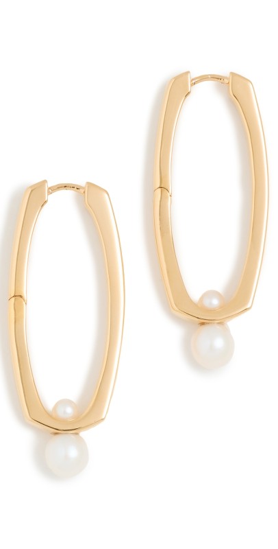 Missoma Button Pearl Ovate Hoop Earrings Gold