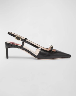 Roger Vivier Mixed Leather Mini Buckle Slingback Pumps