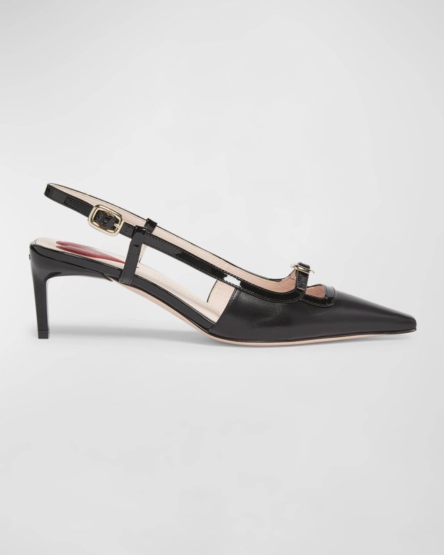 Roger Vivier Mixed Leather Mini Buckle Slingback Pumps