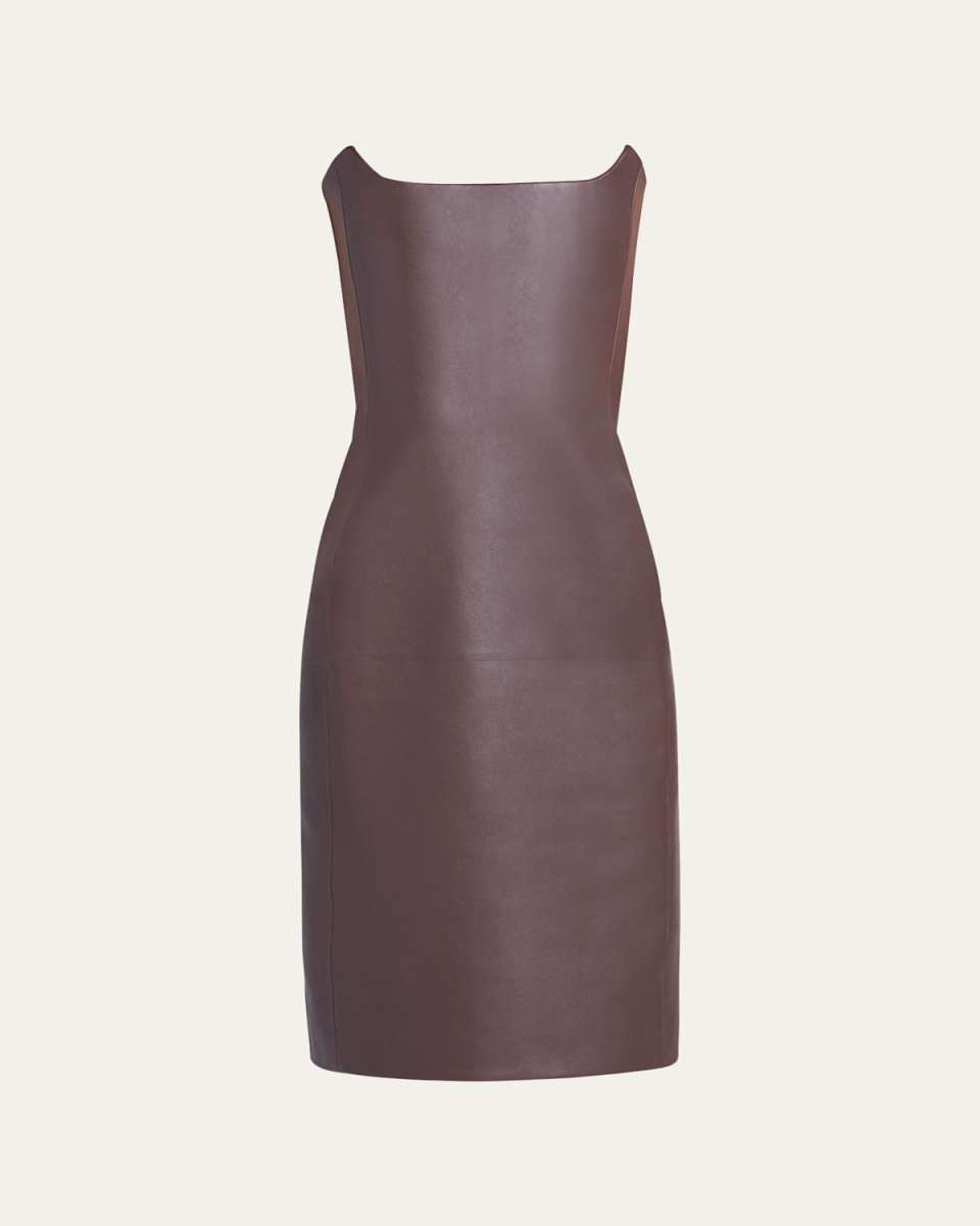 Cashmere-Blend Leather Strapless Midi Dress