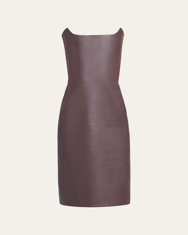 Cashmere-Blend Leather Strapless Midi Dress
