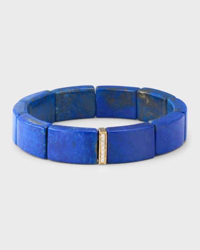 14k Yellow Gold Diamond Spacer and Lapis Bead Bracelet