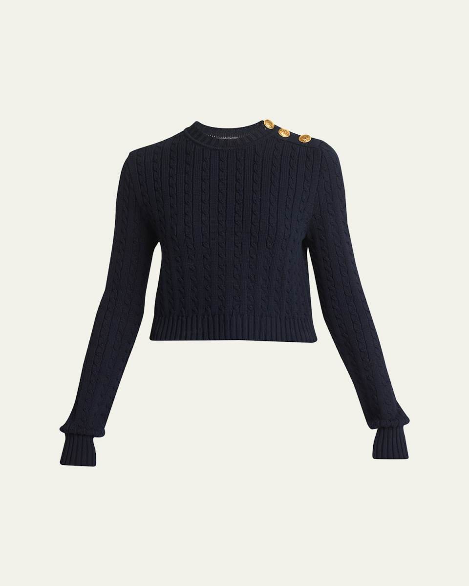 Cable Knit Button Shoulder Sweat