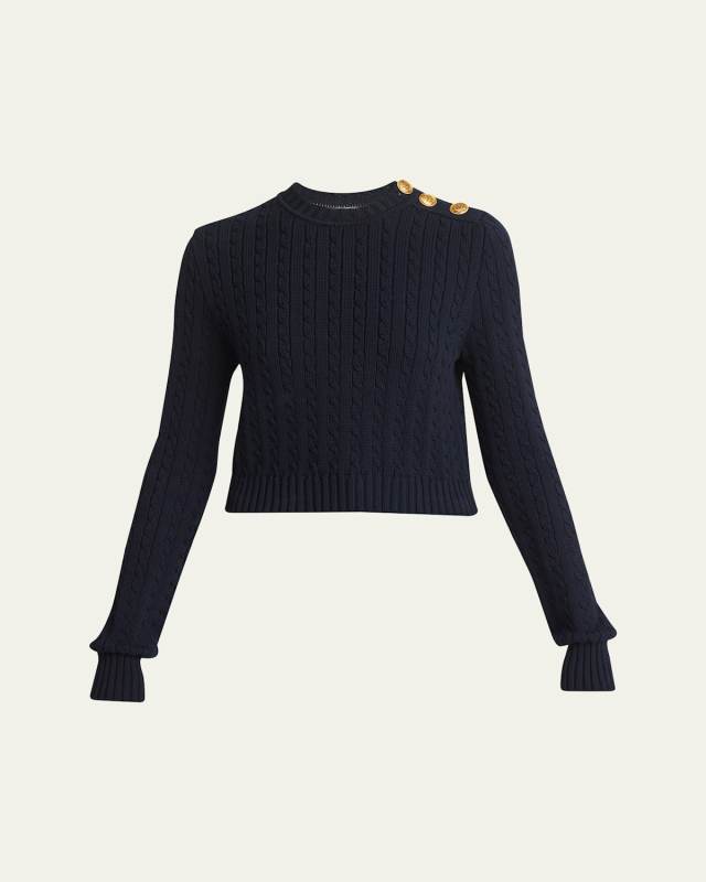 Cable Knit Button Shoulder Sweat