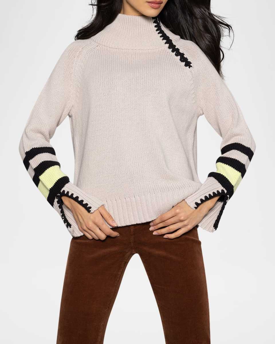 Unzipped Crochet-Trim Knit Sweater
