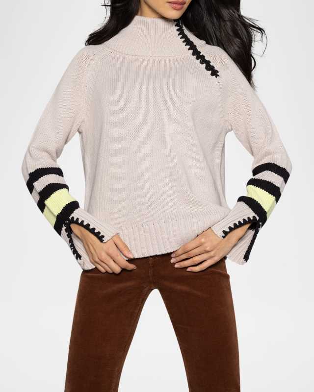 Unzipped Crochet-Trim Knit Sweater