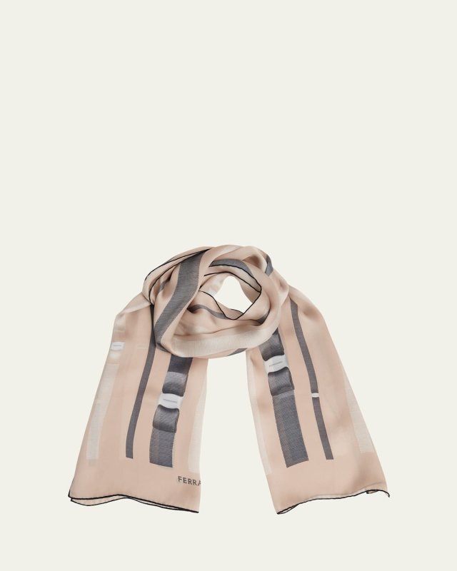 Ribbon Print Silk Scarf
