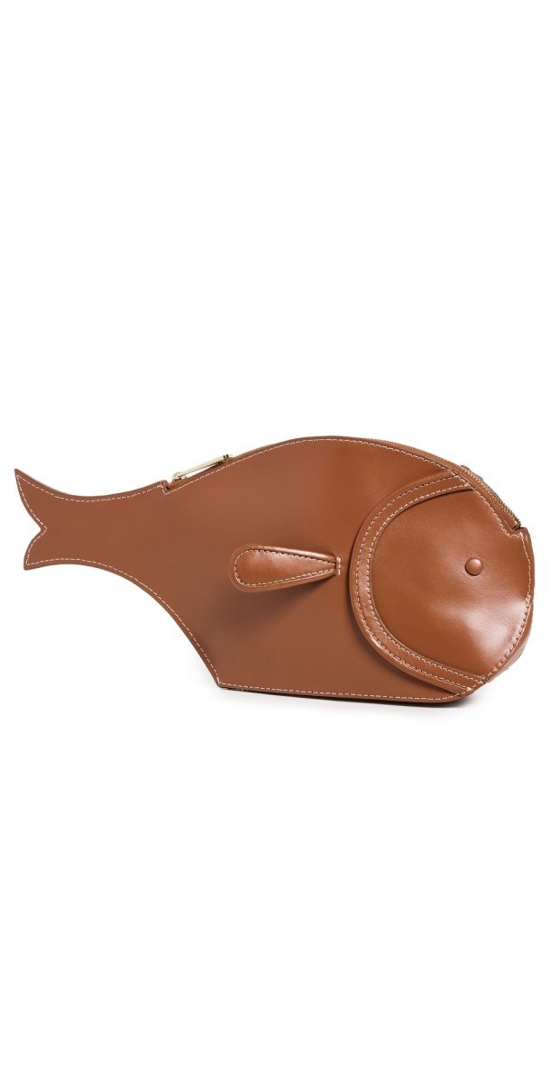 STAUD Pesce Leather Clutch Tan