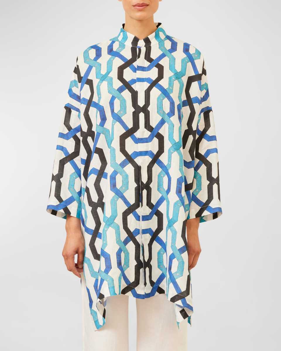 Wide Collarless Shirt With Slits (Very Long Length)