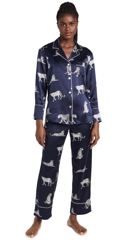 Petite Plume Silk Panther de Nuit PJ Set Navy