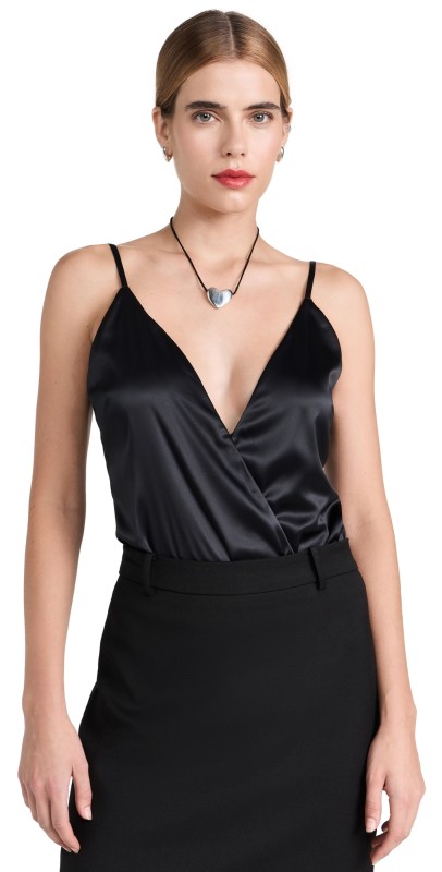Night Night by Jonathan Simkhai Mila Wrap Front Thong Bodysuit Black