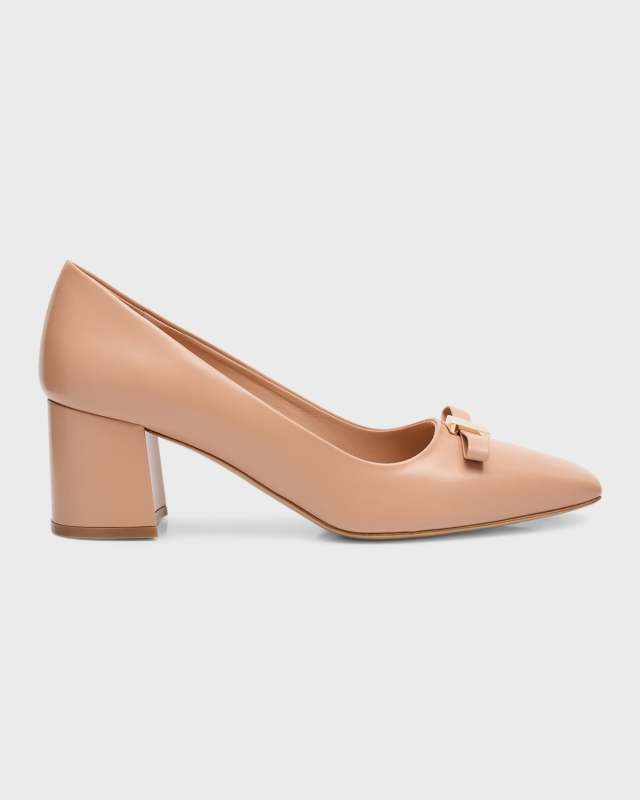Myra Leather Bow Block-Heel Pumps