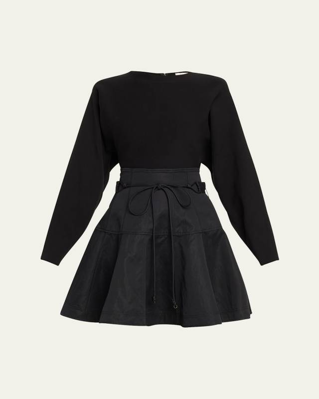 Aremi Long-Sleeve Flared Combo Mini Dress