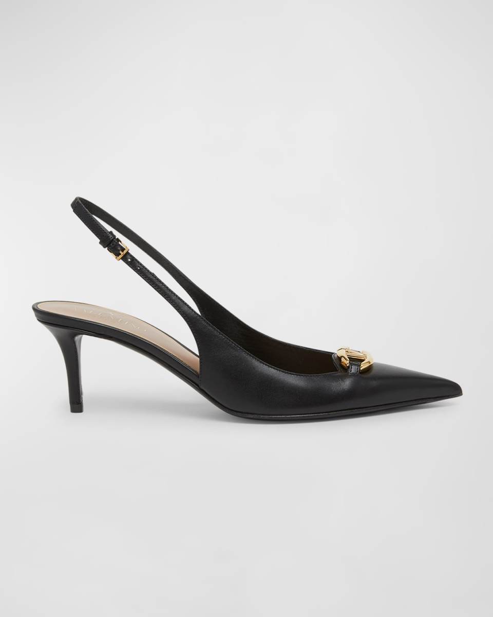 VLogo Medallion Leather Slingback Pumps