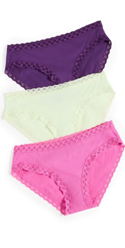 Natori Bliss Girl Briefs 3 Pack Deep Plum/Lime Cream/Fl bloom