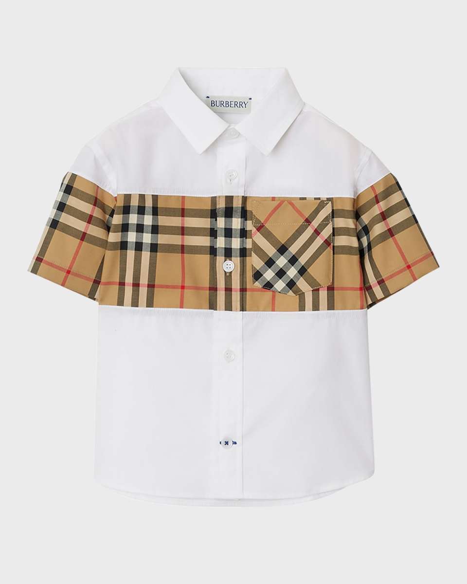 Boy's Devon Check Panel Short-Sleeve Shirt, Size 12M-2