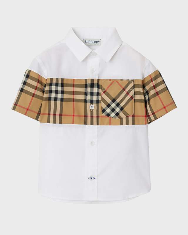 Boy's Devon Check Panel Short-Sleeve Shirt, Size 12M-2