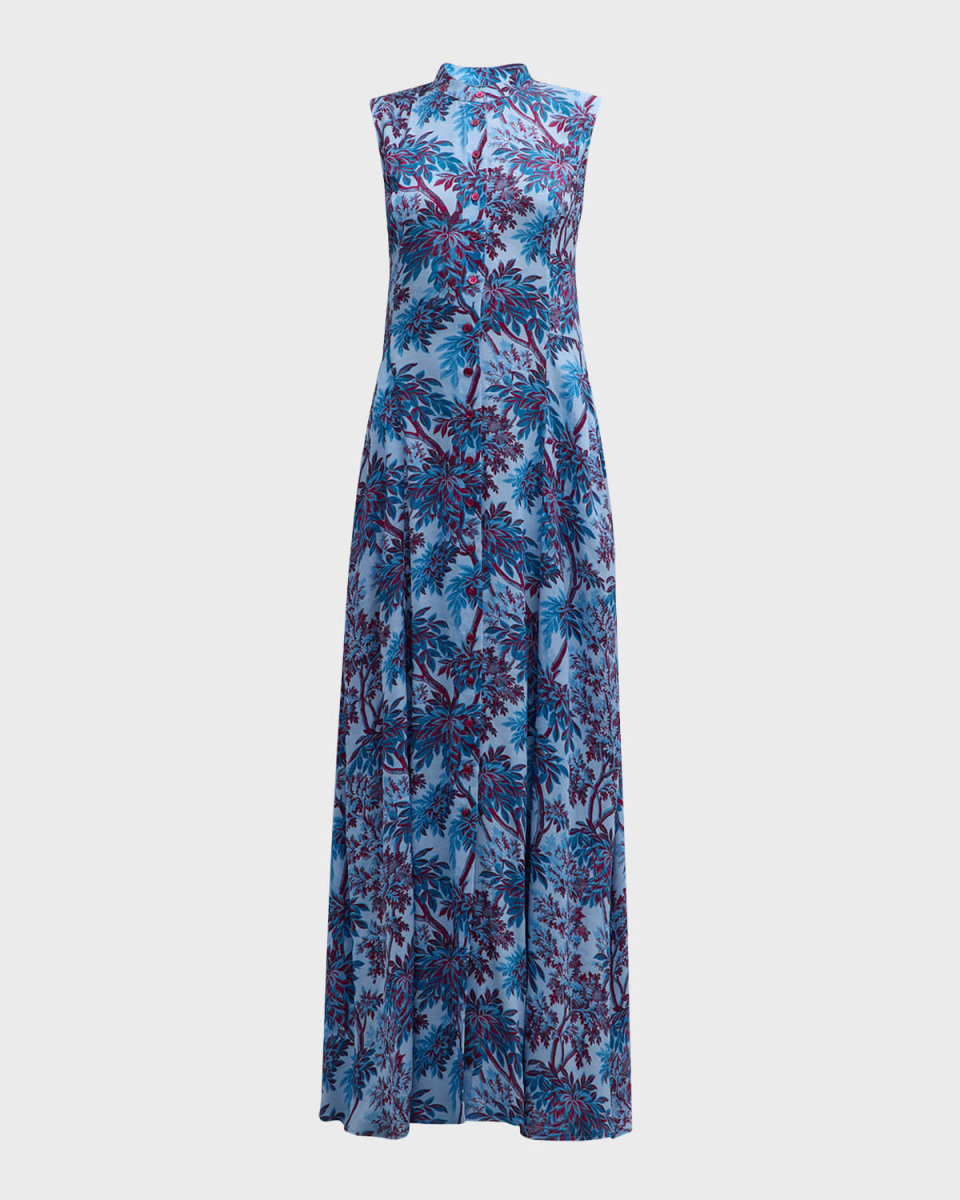 Carine Sleeveless Botanical-Print Maxi Dress