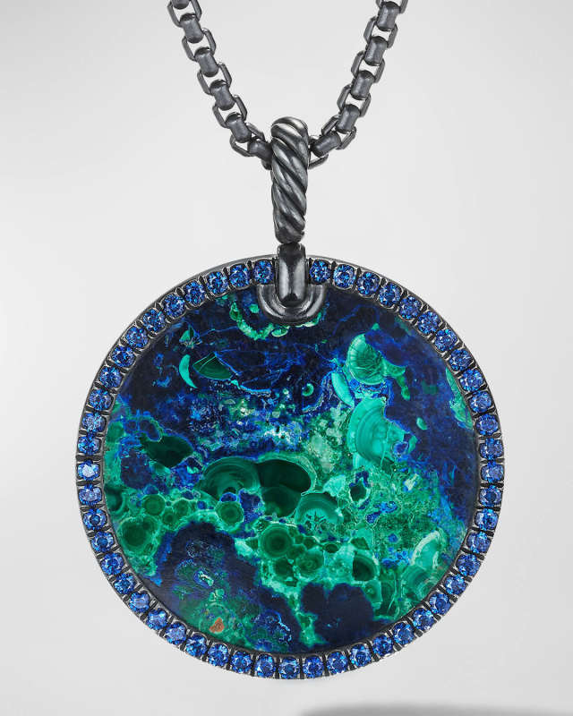 DY Elements Reversible Pendant with Gemstones in Blackened Silver, 32mm