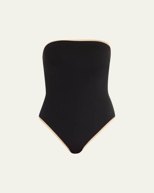 Stripe Edge Strapless One-Piece Swimsuit