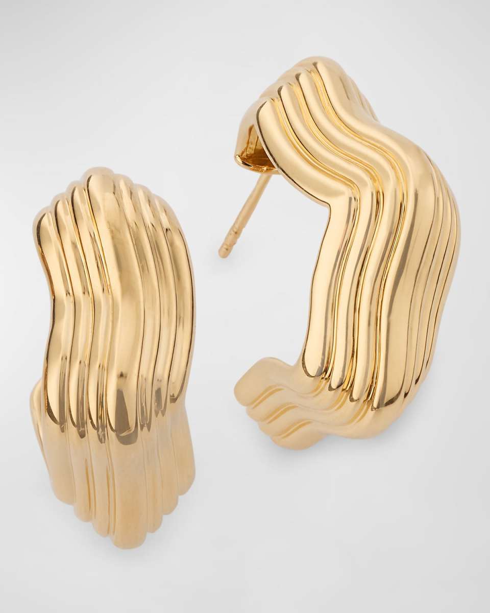 18K Yellow Gold Textured Hoop Earrings.
