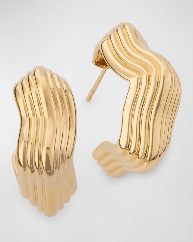 18K Yellow Gold Textured Hoop Earrings.