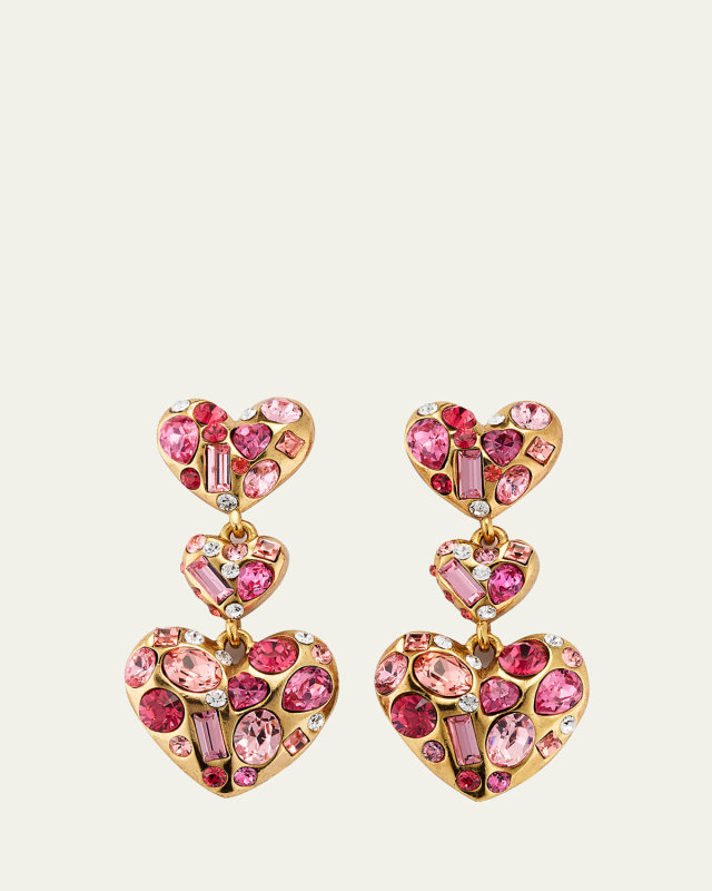 Golden Gemstone Heart Chandelier Earrings