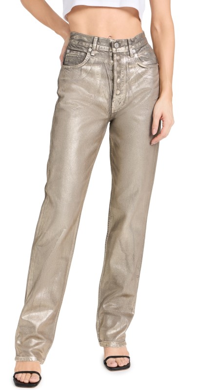 EB Denim High Rise Straight Jeans Gold Foil