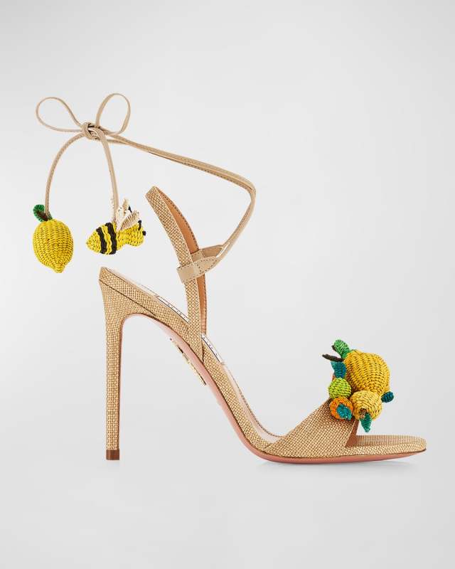 Raffia Citrus Ankle-Wrap Sandals