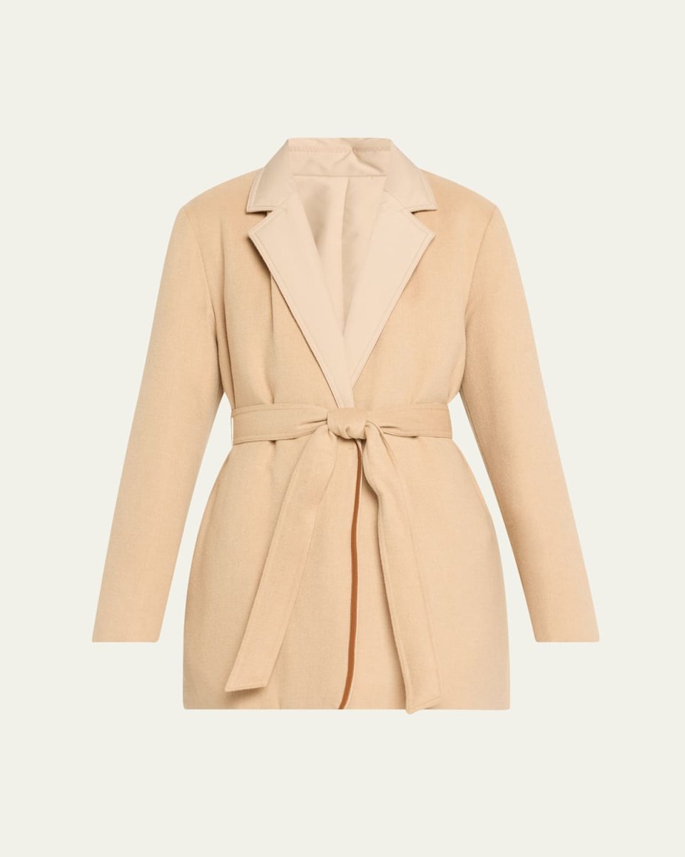 Reversible Leather-Trim Wrap Coat