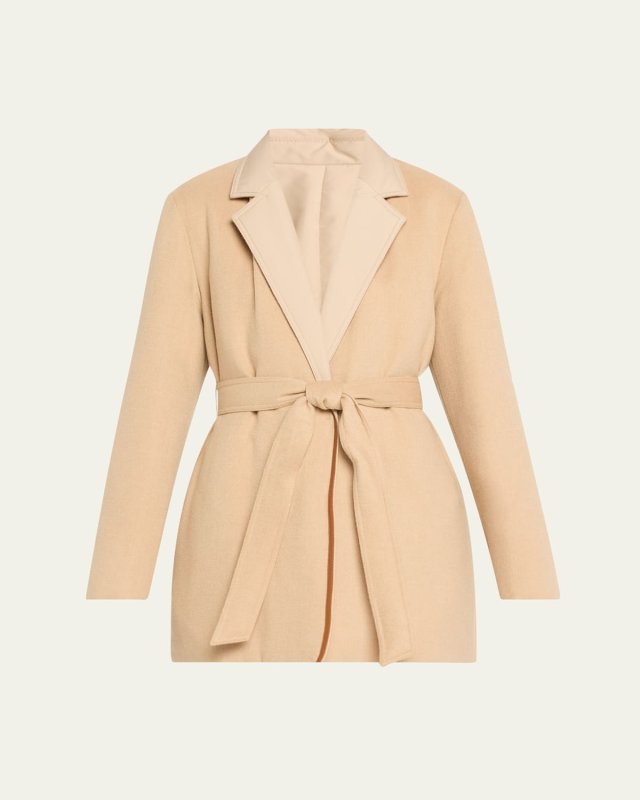 Reversible Leather-Trim Wrap Coat