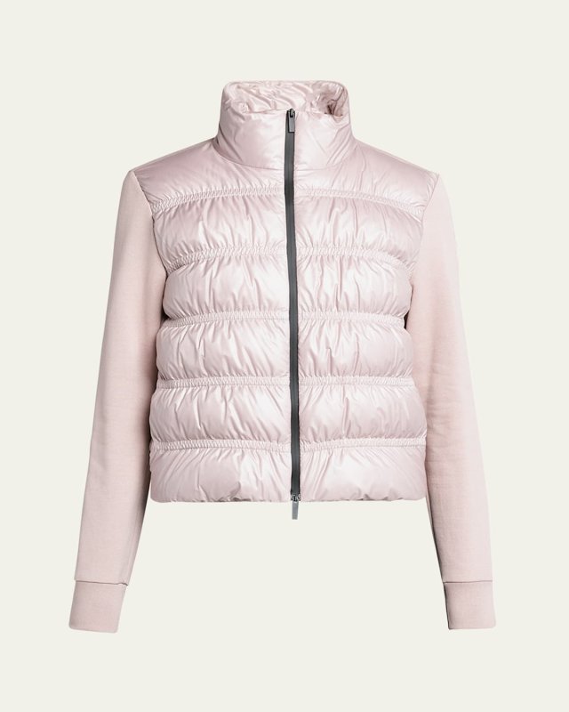 Ruched Padded Zip-Up Cardigan