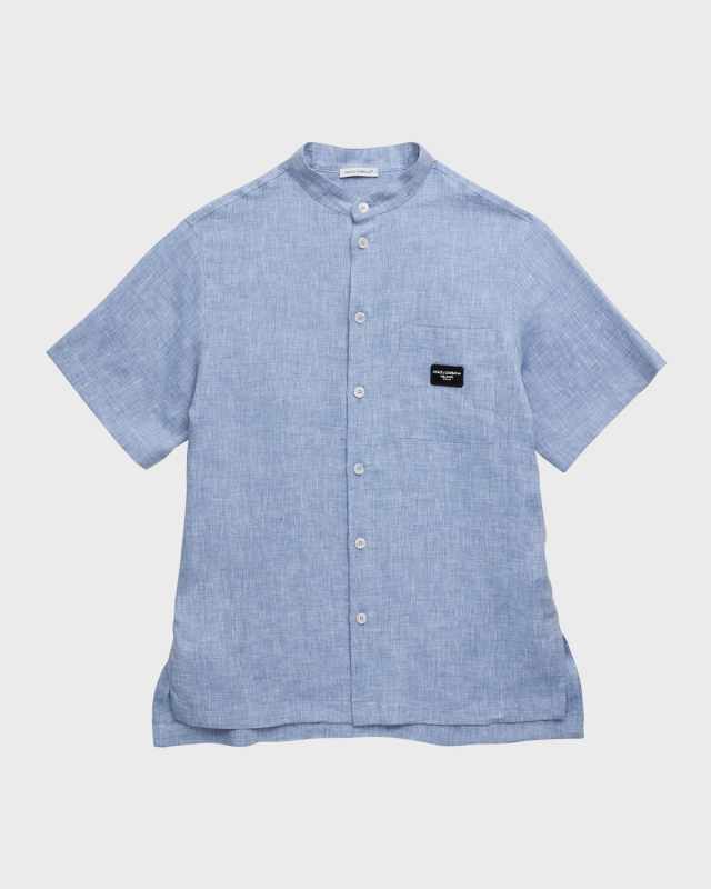 Boy's Logo Patch Linen Shirt, Size 8-14