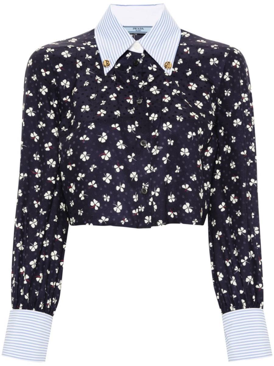 clover-print silk shirt
