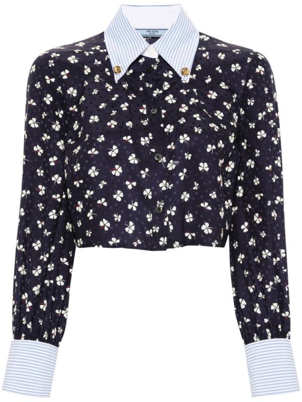 clover-print silk shirt