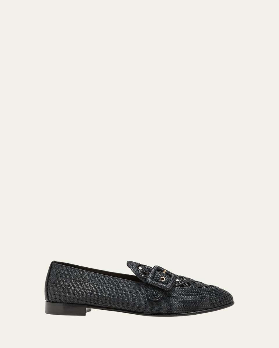 Visconti Raffia Buckle Loafers