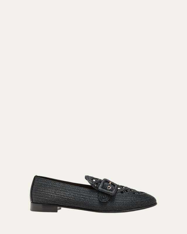 Visconti Raffia Buckle Loafers