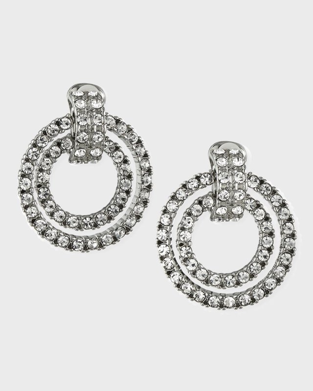 Crystal Double Door-Knocker Clip Earrings