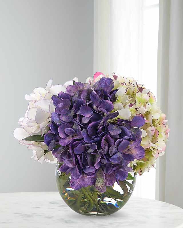 Hydrangea 9" Faux Floral Arrangement in Glass Bubble