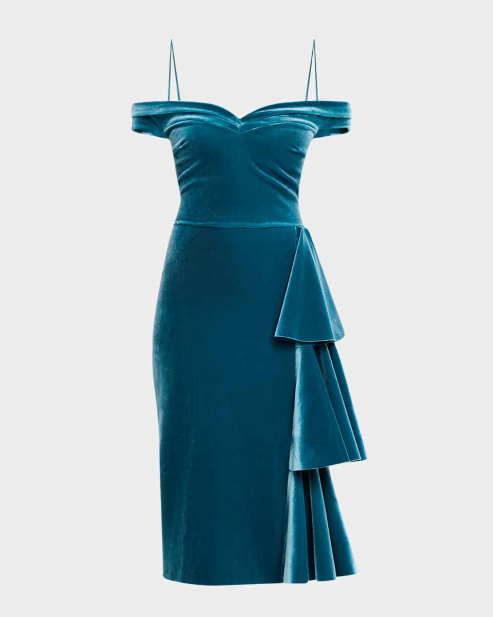 Willa Off-Shoulder Side-Drape Velvet Dress