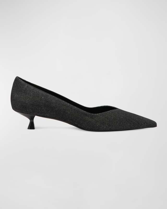 Eva Denim Kitten-Heel Pumps