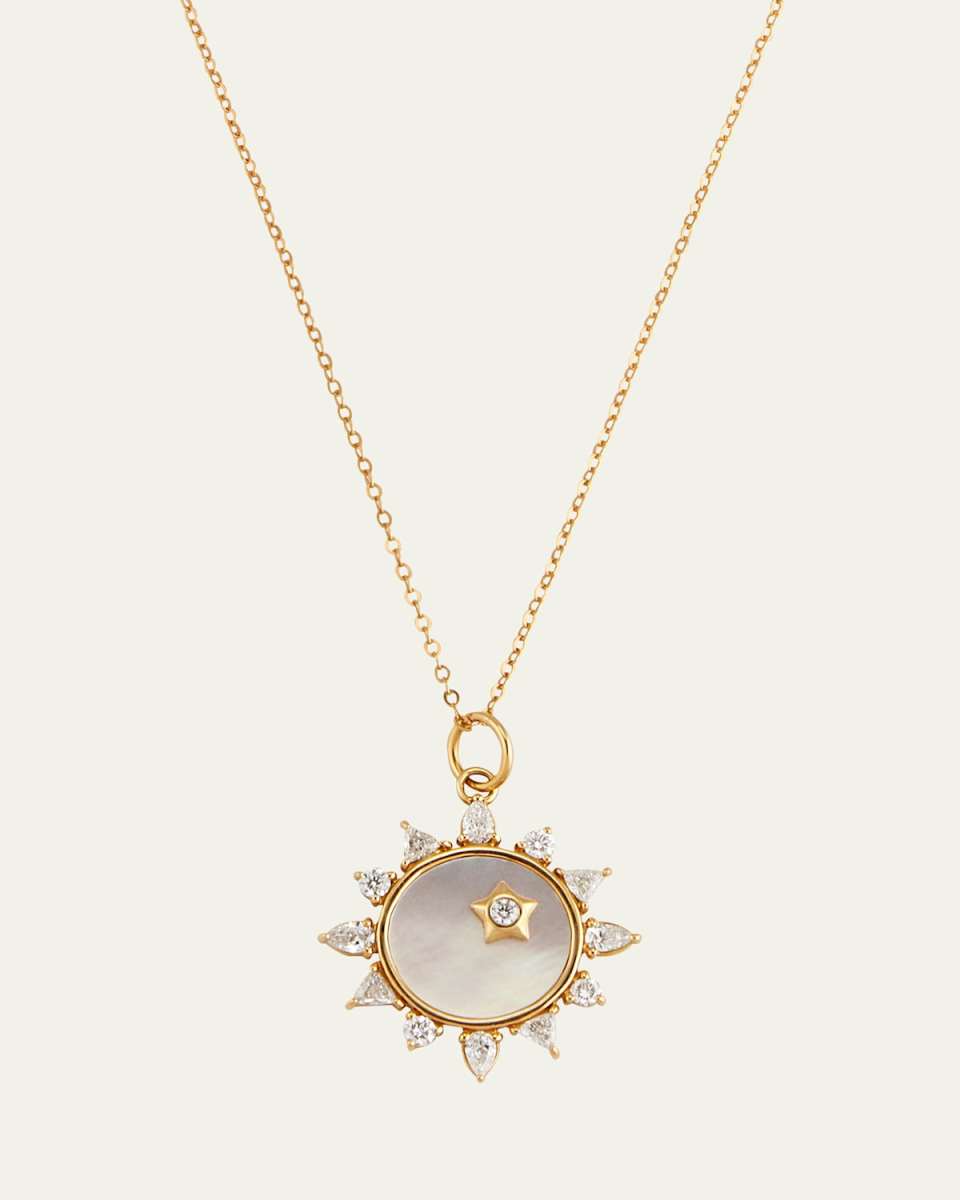 Mother of Pearl Diamond "Happiness" Sun Charm Necklace