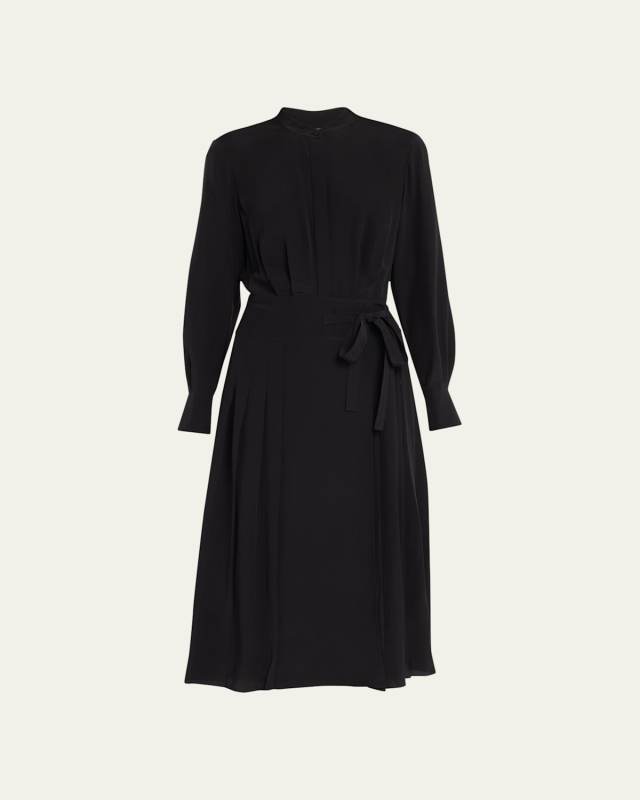 Pleated Button-Down Midi Dress
