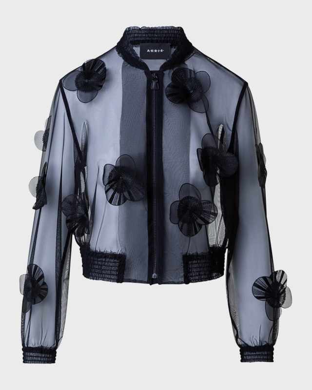 Taide Tulle Bomber Jacket with Poppies Embellishment