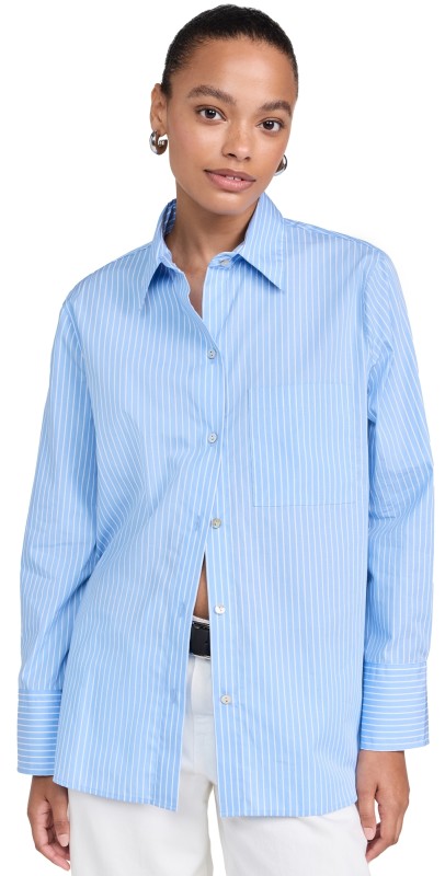 Vince Relaxed Straight Shirt Sky Blue/Off White