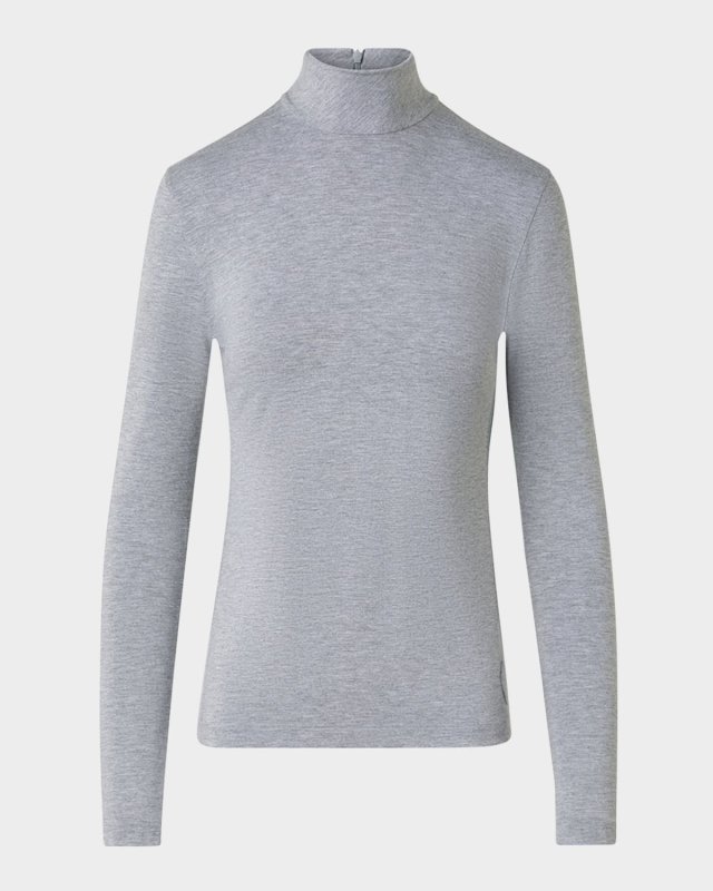 Mock-Neck Long-Sleeve Melange Modal Jersey Shirt